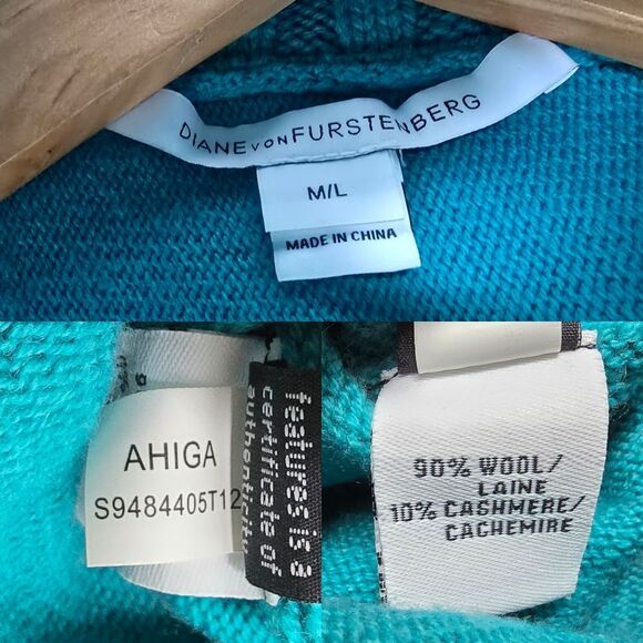 Diane Von Furstenberg Ahiga Turtleneck Poncho Wool Cadhmere Sweater in Turquouse - Picture 11 of 14